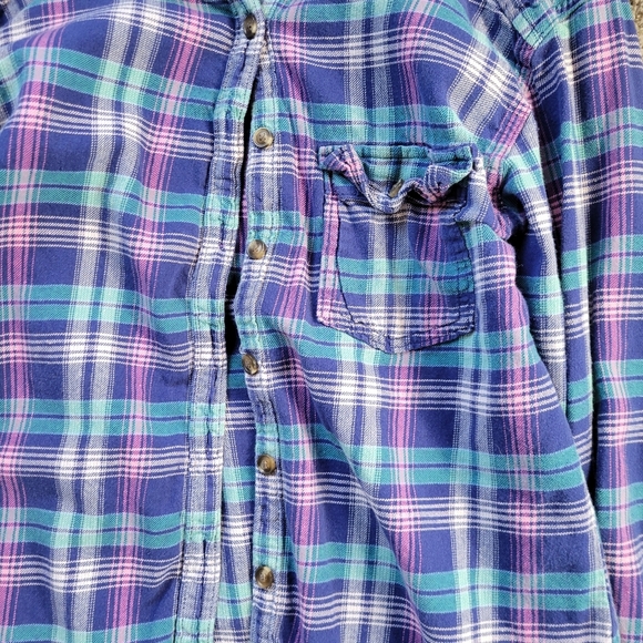 Aerie Blue Pink and Purple Plaid Flannel Button Down Shirt Woman's Medium - Picture 2 of 7
